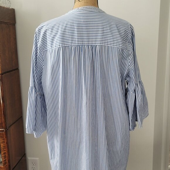 GAP Ladies Blue & White Striped Shirt Dress XXL- with Bell Sleeves - Picture 3 of 12